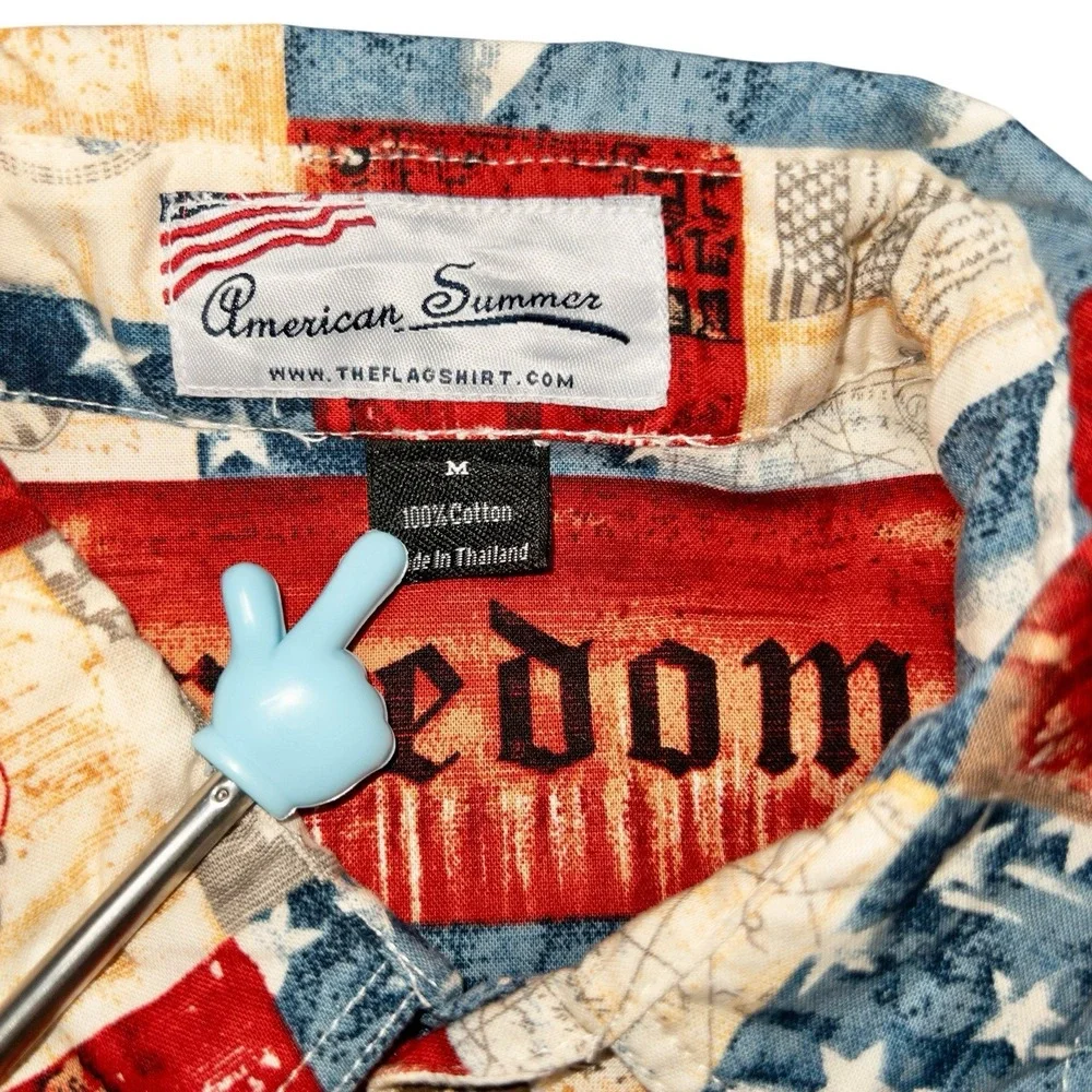 American Summer Patriotic American Flag Button Up Shirt Mens Medium Independence - Picture 4 of 7